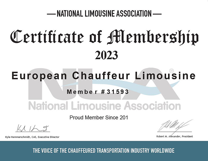 European Chauffeur Limousine 2023 NLA Certificate